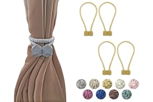 HYX 4 Piece Magnetic Curtain Tiebacks Holdbacks, Modern Curtain Tieback Clips, Curtain Rope Holder Tie Backs, Decorative Hold Backs for Home Office Decoration (Yellow)