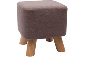 UUSSHOP Wooden Support Upholstered Footstool Ottoman Pouffe Padded Chair Stool with Removable Linen Cover 4 Beech Legs (Brown)