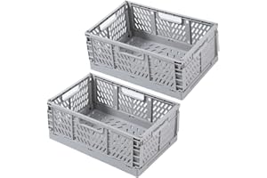 Spesh Lot de 2 Boîtes de Rangement Pliables en Plastique Caisses Pliable Cattage Plastique Rangement pour Chambre D'enfant, Cuisine, Bureau(Gris,30*20*12cm)