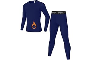 Dtone Set di maglia termica a maniche lunghe e leggings per bambini, da calcio, per sport e sci