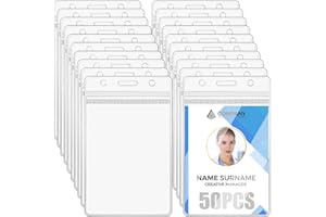 Vicloon Porte Badge, 50pcs Porte-Cartes en Transparent Vertical en PVC Avec Badge Nominatif Étanche et Refermable Pour Carte d'Étudiants,Carte De Visite,Carte Bus (Verticale)