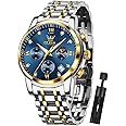 OLEVS Mens Watches Chronograph Business Dress Quartz Stainless Steel Watch Waterproof Luminous Date Wrist Watch Multi-Function Diamond Roman Numerals Big Face Watch for Men