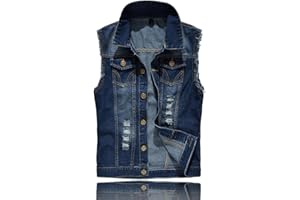 Kelmon Giacca Denim Uomo Gilet per Vintage Strappato Gilet di Jeans da Uomo Senza Maniche Giacca Jeans Capispalla