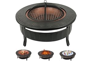 RayGar 3 in 1 Round Fire Pit BBQ Ice Pit Patio Heater Stove Brazier Metal Outdoor Garden Firepit + Protective Cover FP34 - New
