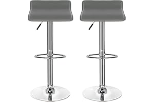 Hadwin Pair of Grey Bar Stools,Breakfast Bar Stool with Chrome Footrest and Base Swivel Gas Lift Elegant Leather Simple Bar Stool for Kitchen/Breakfast Bar/Counter/Home Furniture