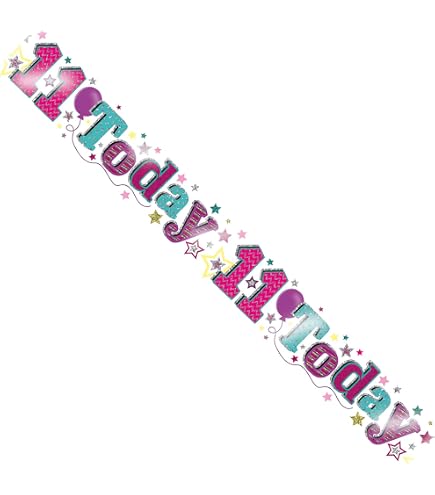 Palloncino Olografico Rosa 18'' (45,7cm) Con Scritta 'Happy 11th Birthday' - Oaktree UK, Design In Alluminio