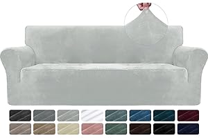 CYCMACO Copridivano Velluto Spesso 3 Posti, Elasticizzato Copri Divano Con Braccioli, Copridivano Antigraffio Gatto, Copridivani Antiscivolo Antimacchia, Universale Sofa Cover, Grigio Argento