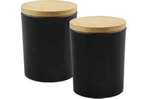 WakiHong 2 Nero Opaco Porta Barattoli Da Bagno Barattoli Di Candele Contenitori Con Coperchi Contenitori da Bagno Porta Cotton Fioc per Spezie,Dolci,Cosmetici,Tamponi Cotone Batuffoli Cotone,200ML.