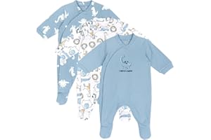 Chicco, Peleles Bebé Niño y Niña, Set de 3 Pijamas Recién Nacido, en 100% Algodón, con Pie y Apertura Práctica, Ropa Bebé 0-3 Meses, Ideas de Regalo para Nacimiento