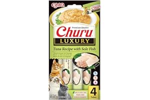 INABA Churu Luxury Friandises pour Chats à Base d'ingrédients de Haute qualité, Riches en humidité et en protéines, Faibles en Calories, sans céréales ni Sucre ajouté 4 x 14g