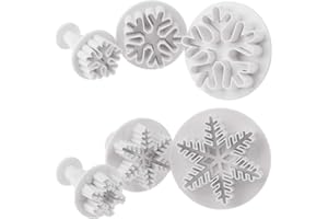 SEVENMYE 6 Packs Snowflake Cookie Cutters, Plunger Decorating Fondant Cookie Cake Plunger Cutters Molds Embossing Tool for Christmas and Winter Holiday