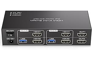 TJCXELE USB 3.0 Switch KVM HDMI 2 PC 2 Monitor 4K@60Hz Commutatore KVM Doppio Monitor per 2 PC Condividi due Monitor e 4 Porte USB 3.0 come Tastiere, Mouse e Disco U Supporto Modalità Estesa/Copia