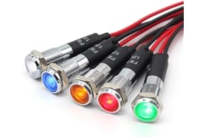 ‎FILN FILN 5 stücke 8mm (5/16 ") 12V LED kontrollleuchte wasserdichte pilot signallampe Meldeleuchte metalltafelleuchten(Messing vernickelt,rot1stück+Grün1stück+Gelb1stück+Blau1stück+Weiß1stück)