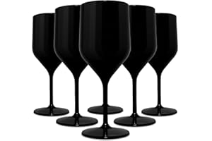 TUNDRA ICE INTERNATIONAL TUNDRA - Lot de 6 Verres a Pied CROISIERE 25 cl en PLASTIQUE RIGIDE SAN, Réutilisables, Verres à Vin Incassables, BPA-Free et Lavables au Lave Vaisselle, Verre à Champagne, à Vin, (Noir)