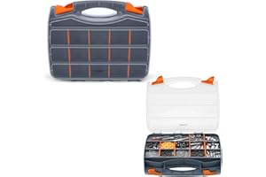 Crystals Tool Box Organiser - Double Side Tool Storage Organisers with Removable Compartments - Portable Mini Tool Storage Box with Lockable Handle for DIY Garage (32 Compartments)