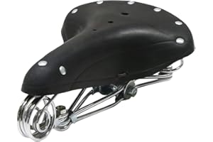 TentHome Sella per bicicletta Classica Retrò Seggiolino da bicicletta Vintage in Pelle Sella a Molla Elicoidale per Uomini Donne (nero)