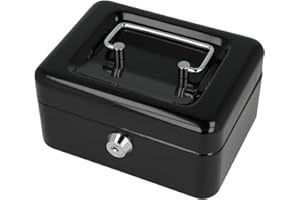Westcott Caisse à monnaie verrouillable (compacte, 15 cm) Noir | Boîte verrouillable en tôle d'acier avec 2 clés | Plateau amovible pour pièces de monnaie avec 6 compartiments | E-51000 BLACK