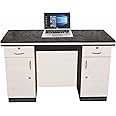 CASPIAN Engineered Wood Office/Computer Desk Cum Study Table (White & Black) | Pre-Assembled Furniture with 2 Drawers, 2 Storage Cabinet with Key Locks & Keypad Tray | for Home, Bedroom & Office