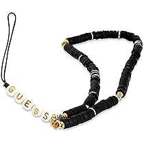 Bracelet Dragonne Pour Téléphone GUESS - Chaîne Métal Avec Logo Charm Et Agate - Noir - Pratique Et Stylé Pour éviter Les Chutes