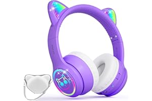 I LOVE E IFECCO iFecco Cuffie Bluetooth Bambini con Microfono,Wireless con Borsa,Luci LED Cat Ear Cuffie per iPad/Tablet/Smartphone/Scuola