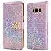 Produktbild LCHULLE Samsung Galaxy A3 2017 Hülle, Perle Spots Bling Glitter Diamond Magnetverschluss PU Leder Flip Case mit Stand Brieftasche Ultra Slim TPU Back Stoßdämpfer Buch Abdeckung Rose Gold