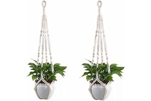 NEW-YIJUNSHUN Macrame Hanging Planter, 2 Pack Hanging Planters, Indoor Outdoor Decor Handmade Hanging Plant Holder With 4 Hanging Hooks (White)