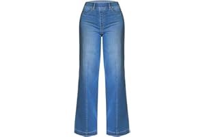 OUMSHBI Wide Leg Jeans for Women High Waisted Baggy Seamed Front Wide Leg Jeans Ladies Fitted Cargo Work Pants with Pockets Stretchy Work Business Office Casual Loungewear for Ladies