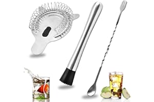 SENHAI Acier inoxydable Cocktail Muddler, Cuillère À Spirale & 4-broches Filtre à barres, Bar à la Maison Ensemble d'outils embrouillé du Barman
