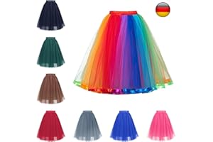 ‎SOUPLIEBE Regenbogen Rock Damen Bunt Tütü Tüllrock - Rockabilly Lang Petticoat Tutu Ballet Trock 50Er Mehrschichtiger Taillen Unterrock Prinzessin Tanzkleid Für Karneval Cosplay Crinolin Kostüm