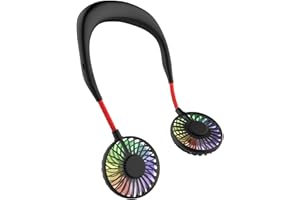 ITSHINY Ventilatore da Collo, Ventilatore Portatile da Collo, Mini ventilatore USB Ricaricabile Mani Libere, Ventilatore da Tavolo con 3 velocità e Luci LED per Ufficio, Casa, Aria Aperta Viaggi Sport