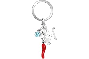 Aosyoisk Portachiavi Nome lettera iniziale. Personalizzato Corno di pecora rosso Amulet ciondolo Portachiavi regalo Per Festa della mamma,Compleanno,San Valentino,Anniversario