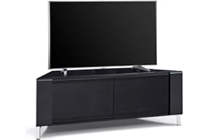 MDA Designs CORVUS Corner-Friendly Gloss Black Contemporary Cabinet with Black Profiles Black BeamThru Glass Doors Suitable for Flat Screen TVs up to 50"
