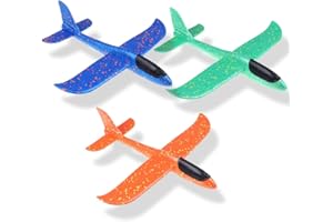 Maigendoo 3 Packs Foam Plane Gliders, Large Airplane Toy, Manual Throwing Foam Plane, Dual Flight Mode Aeroplane Toys for Boys Girls Outdoor Sport Game, Kids Birthday Party Favors, Blue Orange Green