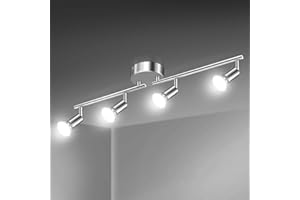 Defurhome LED Ceiling Light Rotatable, 4 Way Adjustable Modern Ceiling Spotlights(White Chrome) for Kitchen, Living Room, Bedroom, Including 4 x 4 W GU10 Led Bulbs(450LM, Cool White)