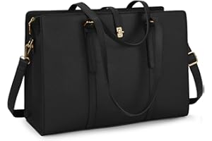 IGOLUMON Handtasche Damen Shopper Damen Groß Schwarz Wasserdicht Laptop Tasche Damen 15.6 Zoll PU Leder Arbeitstasche Umhängetasche für Business Arbeit Büro Schule