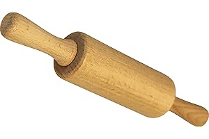 GLUECKSSHOP® Rouleau à pâte en bois pour enfants 21,5 cm Axe fixe Petites poignées pour les mains des enfants Facile à rouler avec le mini rouleau à pâte - Produit européen - Durable (1 pièce)