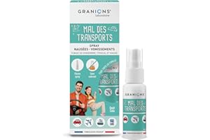GRANIONS - Spray Mal des Transports Enfant et Adulte - Contre Nausées et Vomissements - Voyage Voiture Enfant - Complément Alimentaire au Gingembre Fort Dosage - Spray Contre Nausée - 20 mL