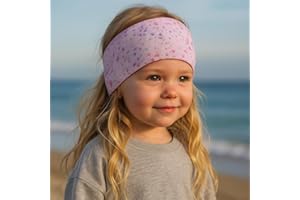 ‎WOLLHUHN Wollhuhn ÖKO MINI Kinder Breites Elastisches Stirnband/Haarband Deutsche Herstellung Bequem Baumwolle (KU 48-52) (Aquarell Blümchen Rosa)