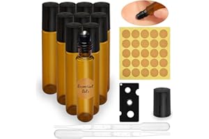 SHSMPXOY 10 Piezas Marrón Botellas Roll On Cristal 10ml Roll On Aceites Esenciales con Roll-on Bola de Acero Inoxidable para Aceites Esenciales, Masajes, Aromaterapia, Botella de Laboratorio