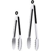 9" and 12" Kitchen Tongs Set | Stainless Steel with Non-Slip Grips for Cooking, BBQ, Grill, Serving Buffet
