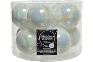 KAEMINGK Bolas de Navidad de cristal, 6 cm x 10 unidades, color blanco iridiscente