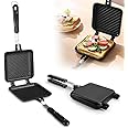 Portable Camping Toastie Maker, Gas Stove Handheld Sandwich Toaster, Non Stick Plates, Double Sided Griddle Pan, Bread Toasty Sandwich Grill Press, Outdoor Fire Hot Cooking, Handy Cast Iron