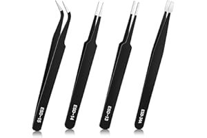 WYTNB Lot de Pinces de Précision, 4 Pièces Pincettes Antistatiques, Acier Inoxydable Pince à Epiler Professionnelle, Pince a Epiler Professionnelle pour Bijoux, Artisanat, Électronique, Laboratoire