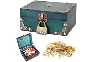 FENGQ Cofre del tesoro de madera vintage con cerradura, cofre del tesoro pirata con tapa, mini cofre del tesoro de madera para guardar y decorar, regalo infantil, 15 x 12 x 7 cm