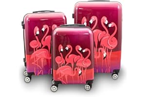 Berwin® Design Koffer Reisekoffer Trolley Hartschalenkoffer Polycarbonat mit 4 Rollen als Set (Flamingo, 3er Set (M/L/XL))