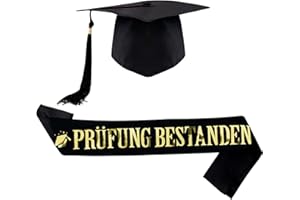 BETESSIN Graduation 2025 Deko Set Prüfung Bestanden Schärpe Schwarz mit Absolventenhut Doktortitel Geschenkidee Abschluss Hut für Abschlussfeiern Foto Hintergrund Abschlussparty Bestandene Prüfung Deko usw.