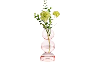 Hewory Petit vase en verre pour fleurs, vase à bourgeons roses, vase coloré unique esthétique pour salon, chambre à coucher, décoration d'intérieur