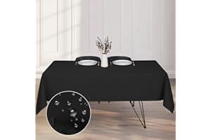 Kapwall Wipe Clean Tablecloth - 54X79Inch (137X200cm) Waterproof Rectangle tablecloth, Polyester Outdoor Table cloth for 6 to 8 Seater Dining Table Cover for Kitchen.(Black)