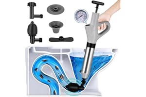 NASTOPEE Toilet Plunger, High Pressure Toilet Unblocker, Heavy Duty Drain Unblocker Kit with A Holder and 4 Replaceable Heads for Unblocking Toilets, Sink, Shower, Bathtub, Floor, Drain And Pipe Clog (Grey)