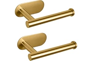 MARKCCO Lot de 2 Porte-Rouleaux de Papier Toilette dorés Autocollants en Acier Inoxydable épais de qualité supérieure - Colle antirouille - Pas de perçage nécessaire - Convient pour Salle de Bain, Cuisine